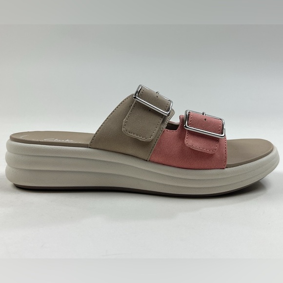 Clarks Cloudsteppers Drift Buckle Peach Canvas Womens 9.5 Wedge Sandals 26177850 - Picture 2 of 9